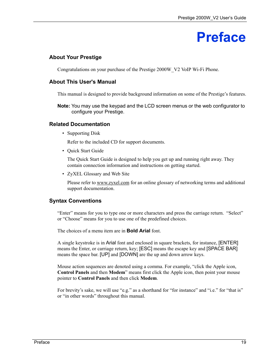 Preface | ZyXEL Communications Prestige 2000W User Manual | Page 19 / 127
