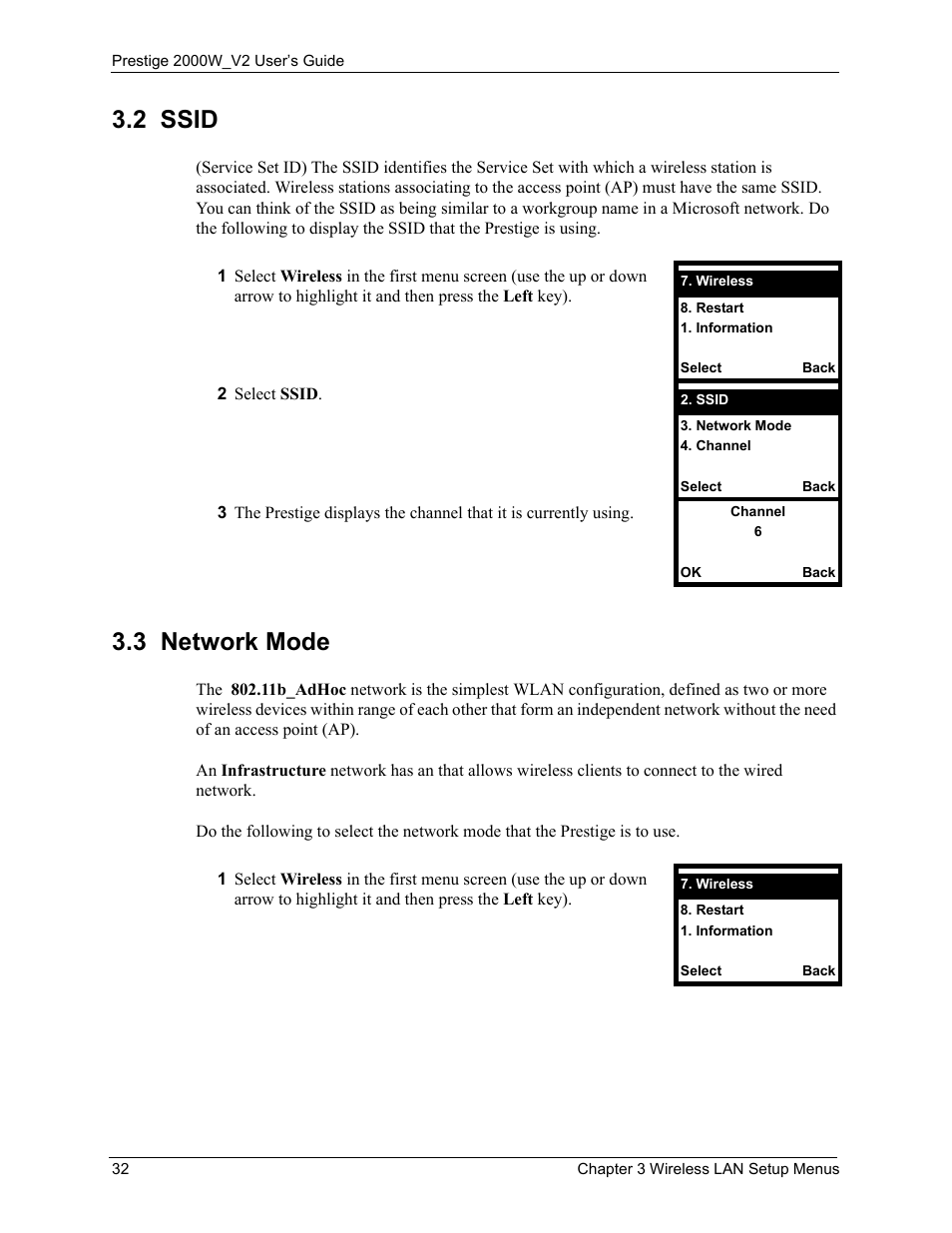 2 ssid, 3 network mode, 2 ssid 3.3 network mode | ZyXEL Communications Prestige 2000W User Manual | Page 32 / 127