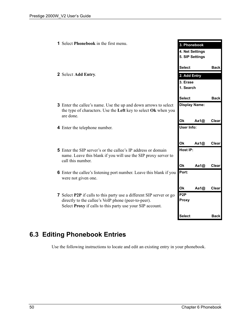 3 editing phonebook entries | ZyXEL Communications Prestige 2000W User Manual | Page 50 / 127