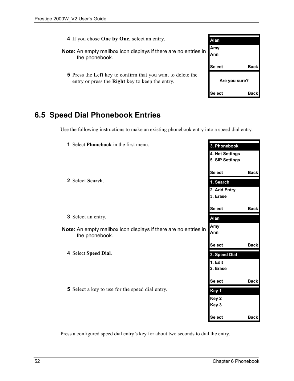 5 speed dial phonebook entries | ZyXEL Communications Prestige 2000W User Manual | Page 52 / 127