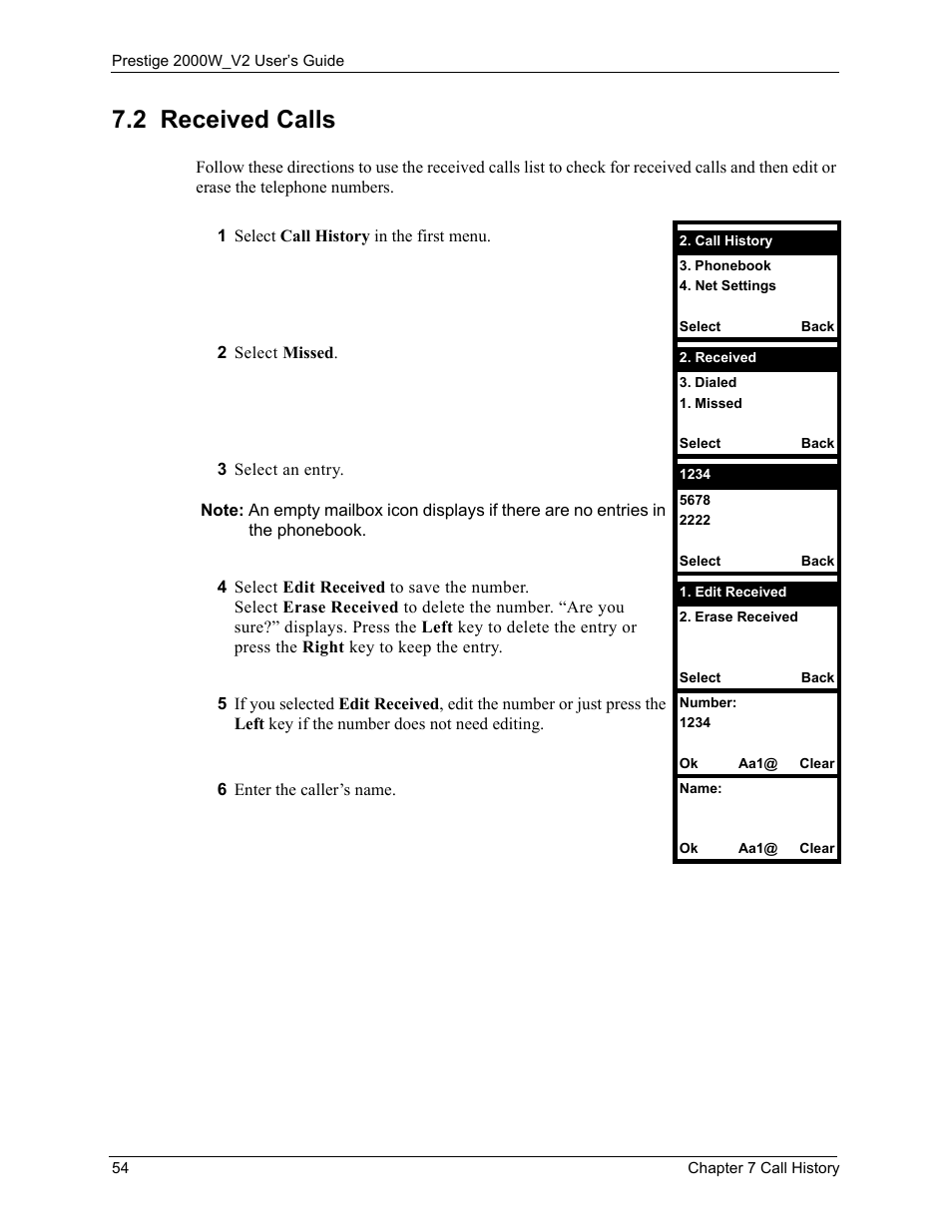 2 received calls | ZyXEL Communications Prestige 2000W User Manual | Page 54 / 127