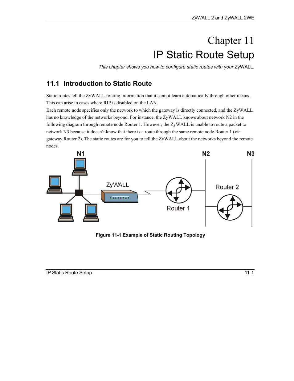 Ip static route setup, Introduction to static route, Chapter 11 ip static route setup | ZyXEL Communications ZyXEL ZyWALL 2WE User Manual | Page 113 / 433