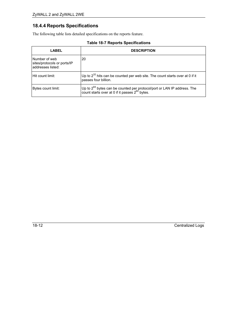 4 reports specifications | ZyXEL Communications ZyXEL ZyWALL 2WE User Manual | Page 208 / 433