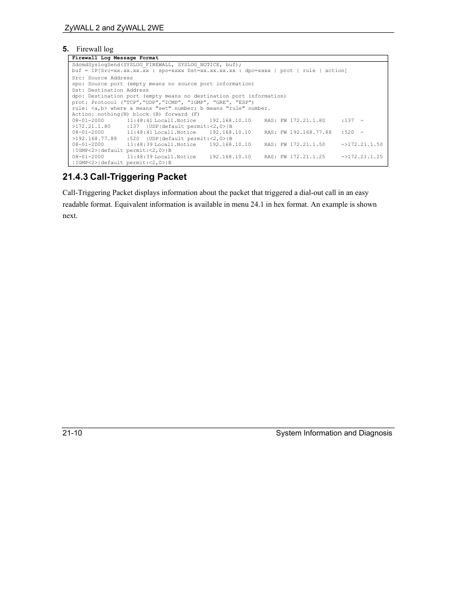 3 call-triggering packet | ZyXEL Communications ZyXEL ZyWALL 2WE User Manual | Page 242 / 433