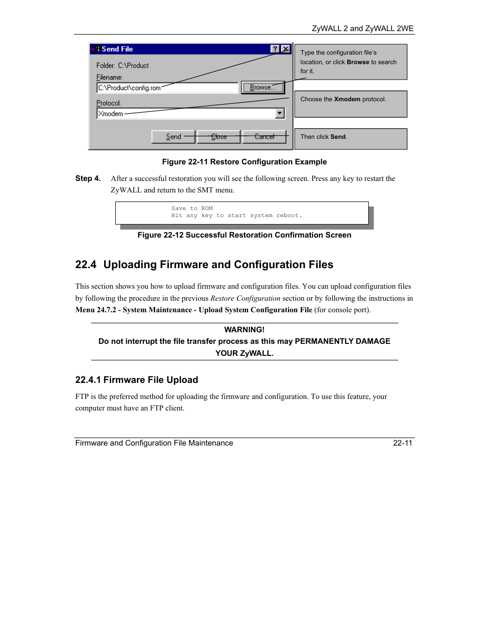 Uploading firmware and configuration files, 4 uploading firmware and configuration files | ZyXEL Communications ZyXEL ZyWALL 2WE User Manual | Page 257 / 433