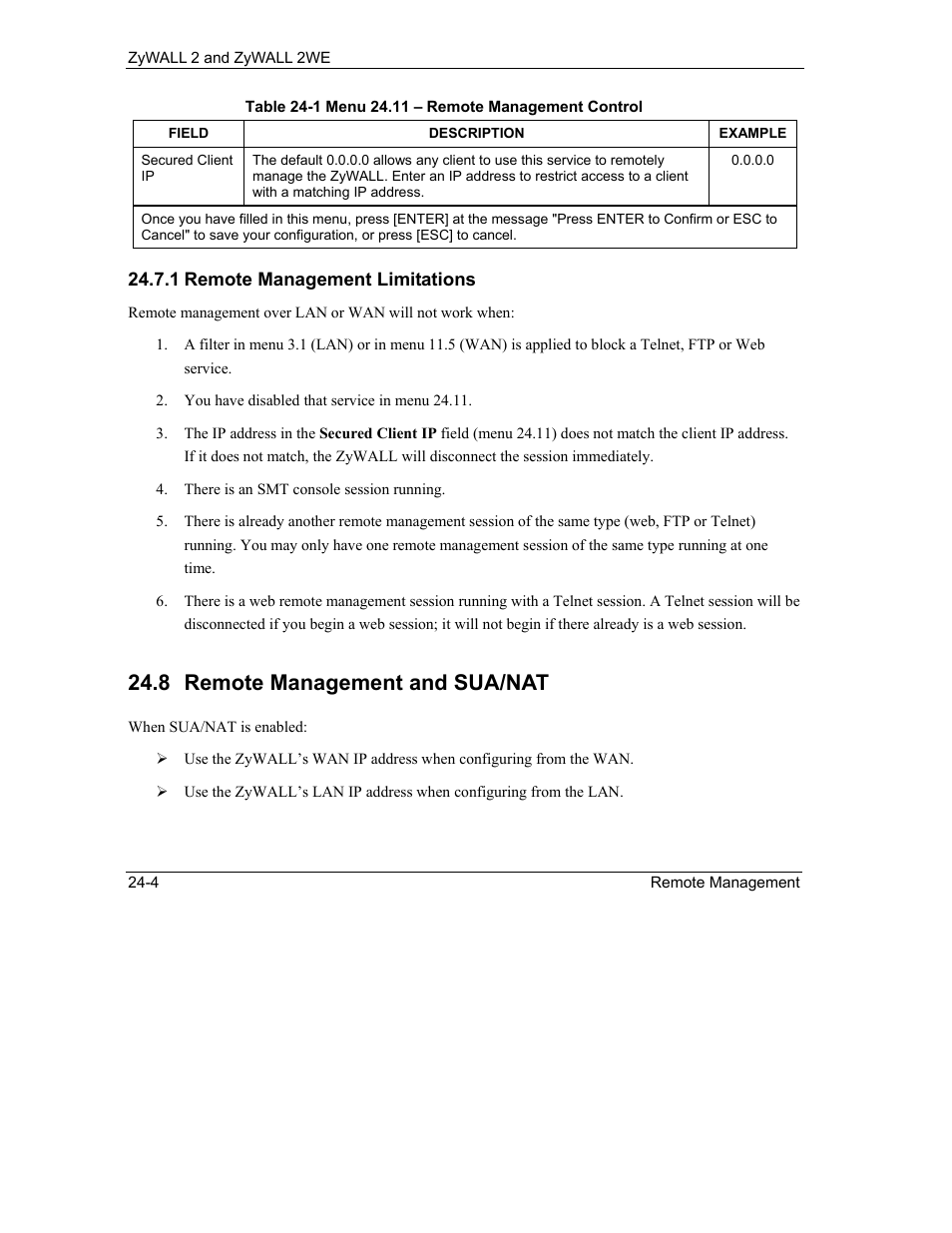 Remote management and sua/nat, 8 remote management and sua/nat | ZyXEL Communications ZyXEL ZyWALL 2WE User Manual | Page 278 / 433