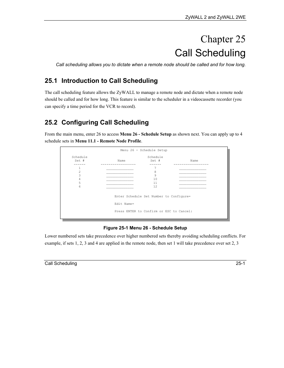 Call scheduling, Introduction to call scheduling, Configuring call scheduling | Chapter 25 call scheduling, 1 introduction to call scheduling, 2 configuring call scheduling | ZyXEL Communications ZyXEL ZyWALL 2WE User Manual | Page 283 / 433
