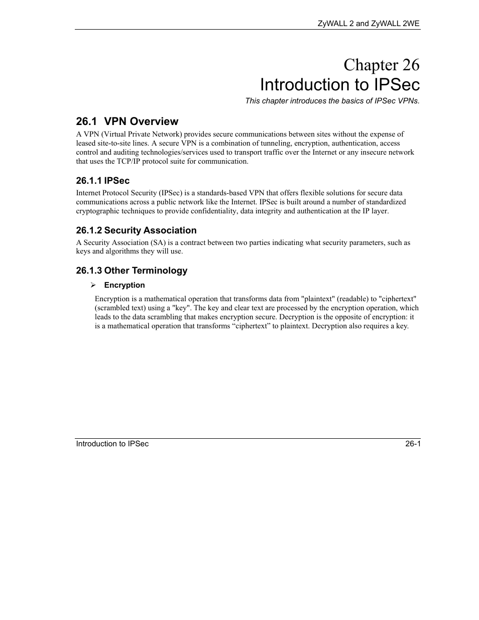 Introduction to ipsec, Vpn overview, Chapter 26 introduction to ipsec | ZyXEL Communications ZyXEL ZyWALL 2WE User Manual | Page 289 / 433