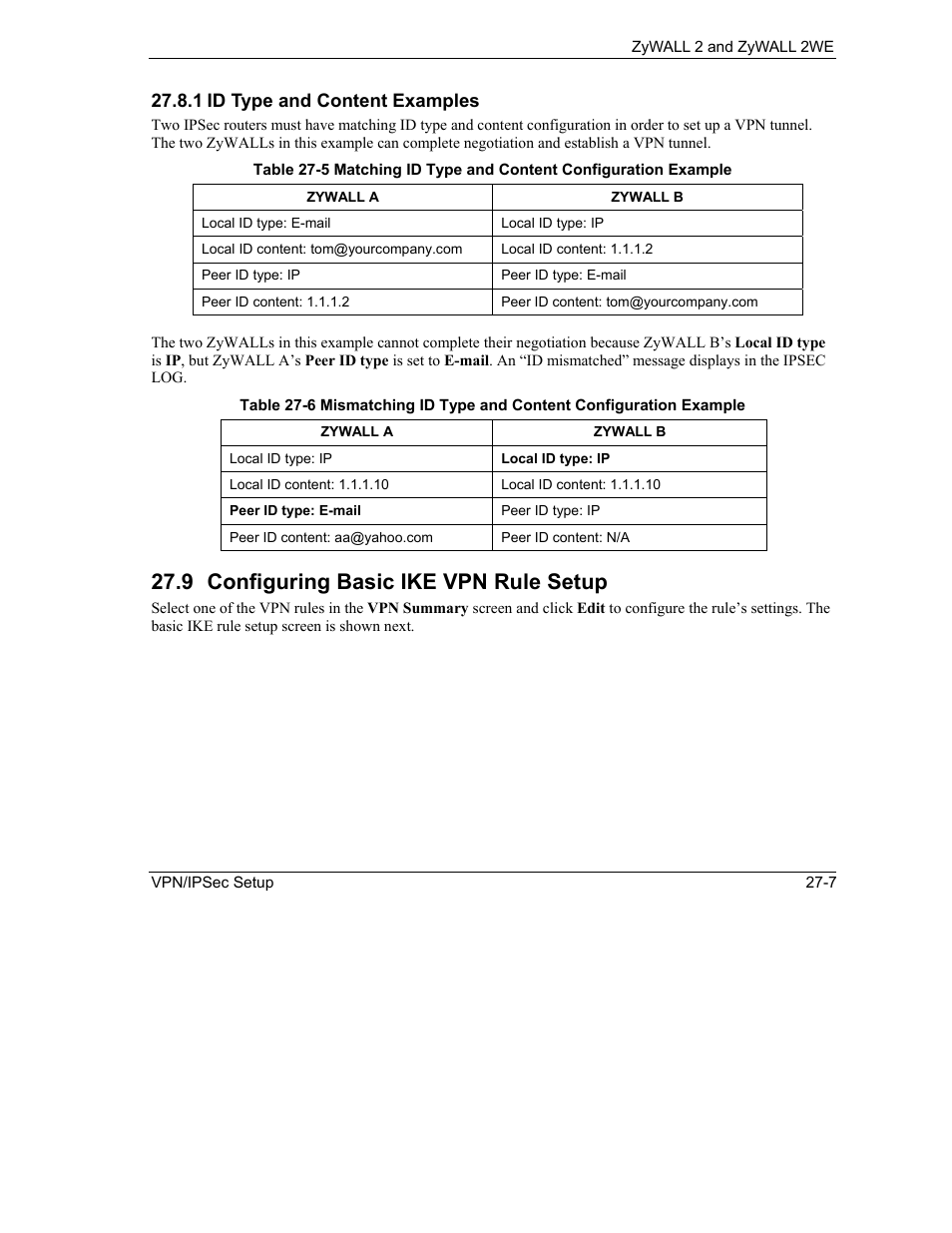 Configuring basic ike vpn rule setup, 9 configuring basic ike vpn rule setup | ZyXEL Communications ZyXEL ZyWALL 2WE User Manual | Page 301 / 433