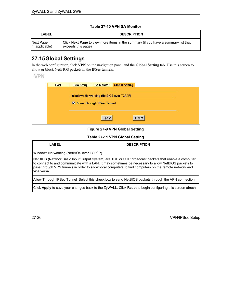 Global settings, 15 global settings | ZyXEL Communications ZyXEL ZyWALL 2WE User Manual | Page 320 / 433