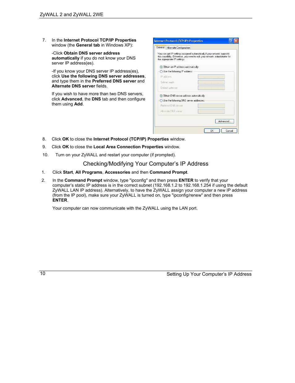Checking/modifying your computer’s ip address | ZyXEL Communications ZyXEL ZyWALL 2WE User Manual | Page 342 / 433