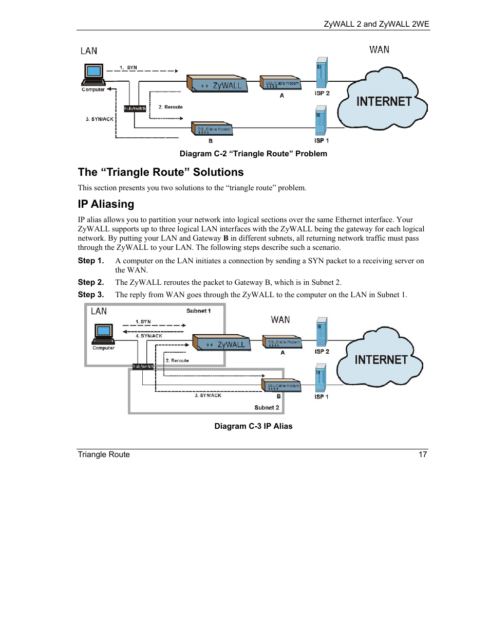 The “triangle route” solutions, Ip aliasing | ZyXEL Communications ZyXEL ZyWALL 2WE User Manual | Page 349 / 433
