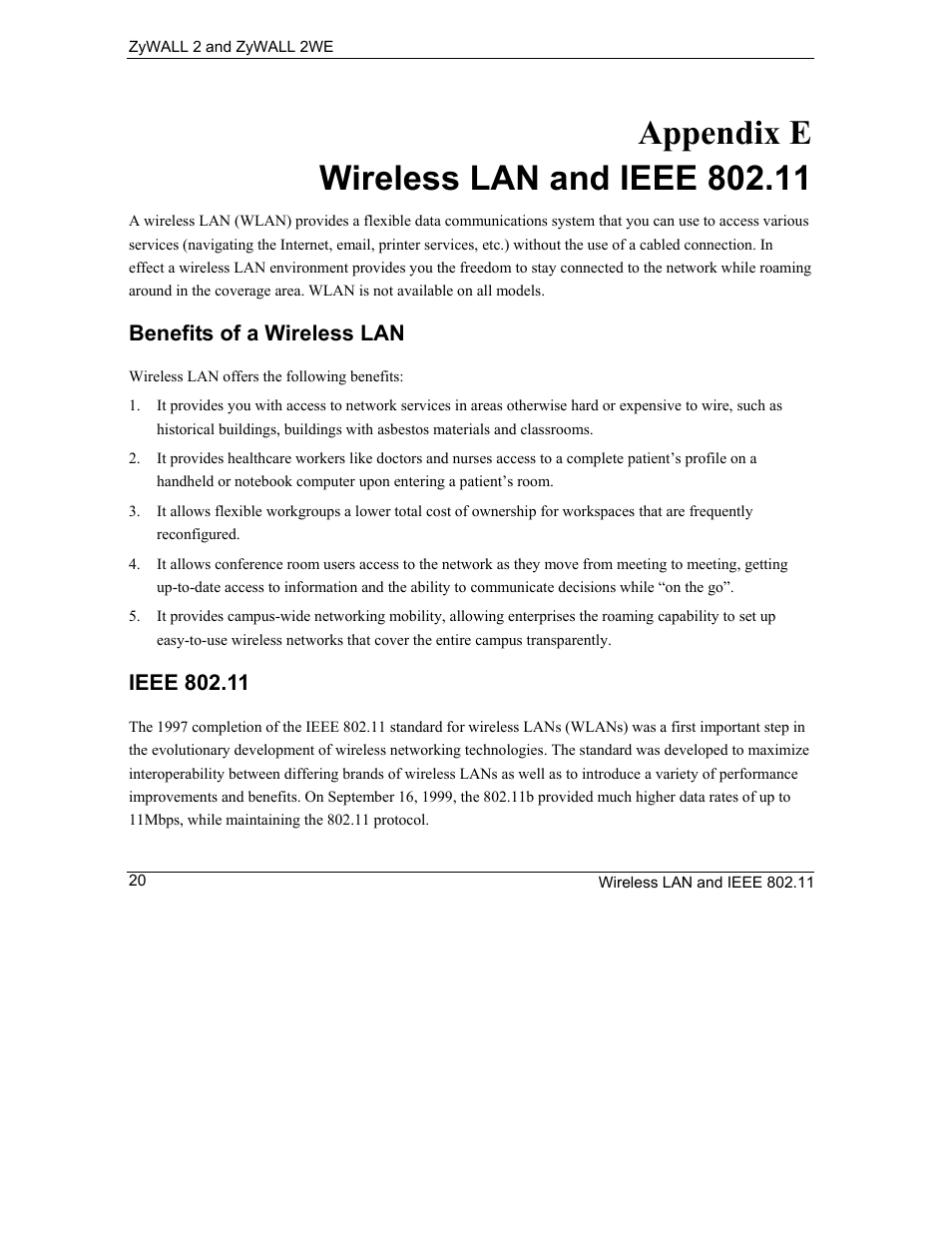 Wireless lan and ieee 802.11, Benefits of a wireless lan | ZyXEL Communications ZyXEL ZyWALL 2WE User Manual | Page 352 / 433