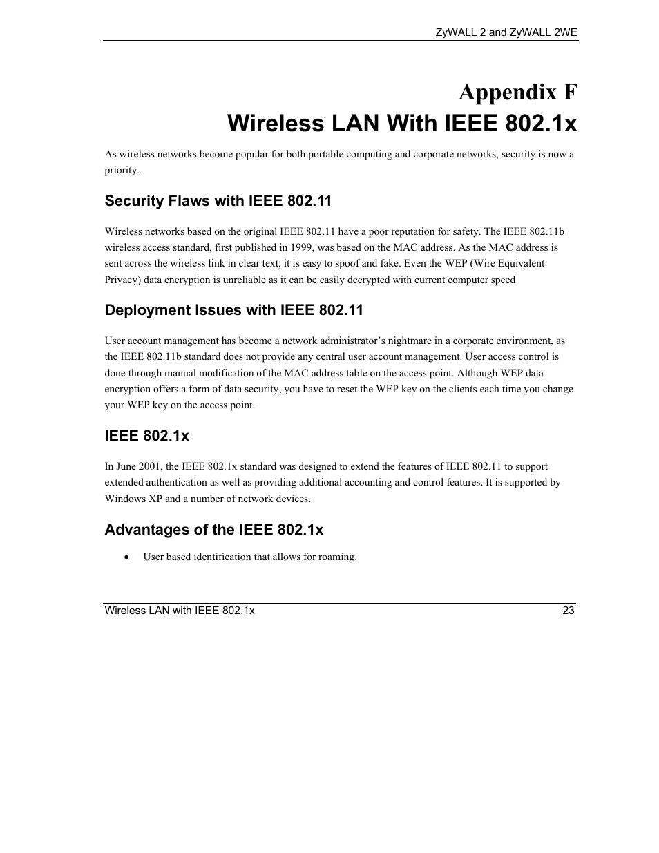 Wireless lan with ieee 802.1x, Appendix f wireless lan with ieee 802.1x | ZyXEL Communications ZyXEL ZyWALL 2WE User Manual | Page 355 / 433