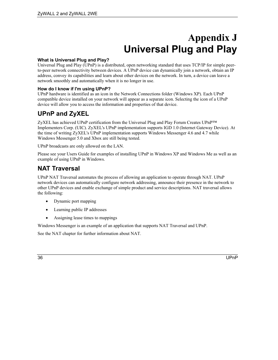 Universal plug and play, Appendix j universal plug and play | ZyXEL Communications ZyXEL ZyWALL 2WE User Manual | Page 368 / 433