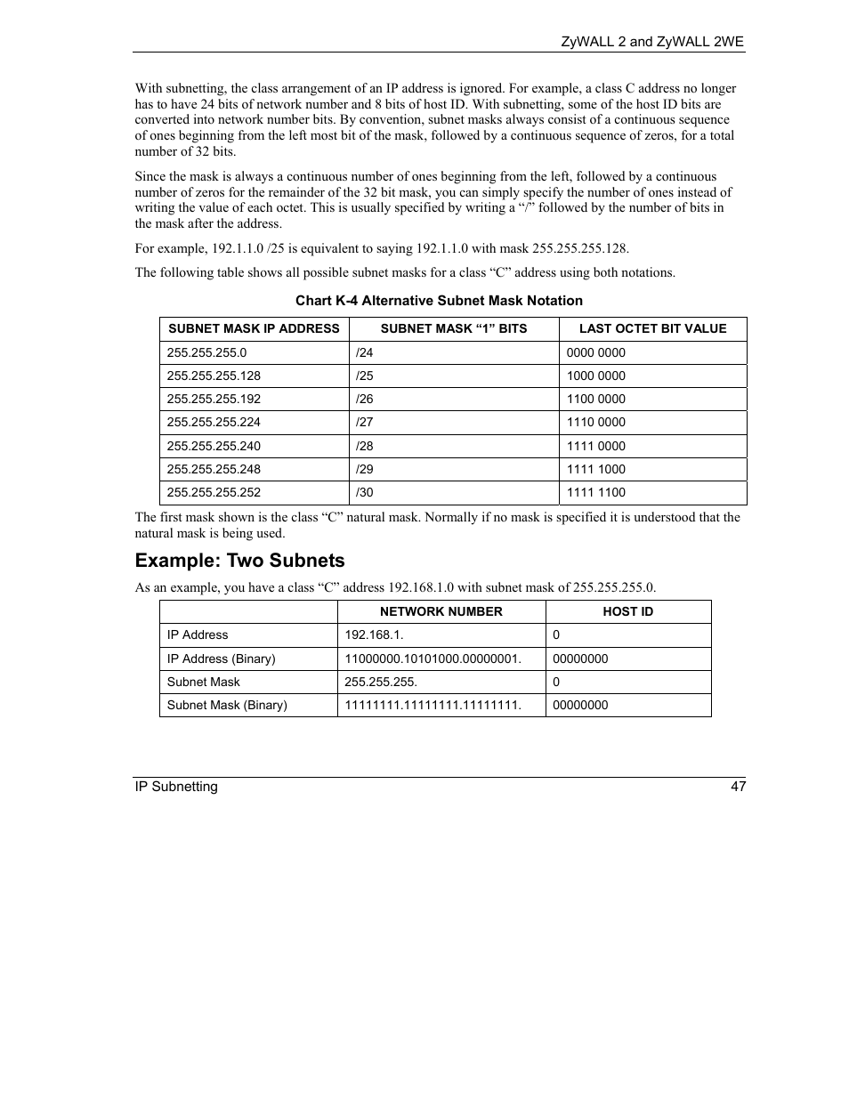 Example: two subnets | ZyXEL Communications ZyXEL ZyWALL 2WE User Manual | Page 379 / 433