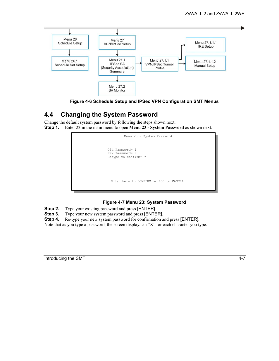 Changing the system password, 4 changing the system password | ZyXEL Communications ZyXEL ZyWALL 2WE User Manual | Page 53 / 433