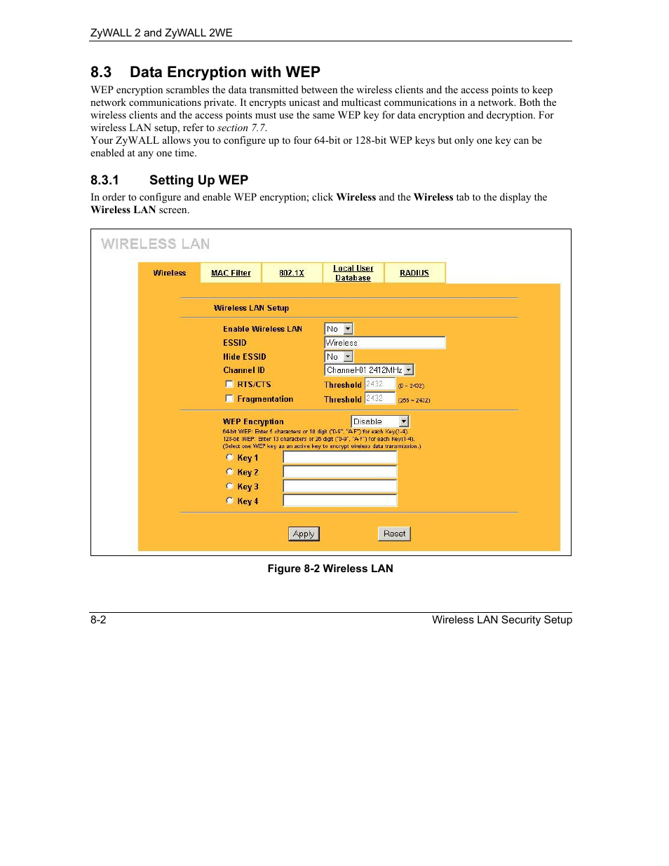 Data encryption with wep, 3 data encryption with wep | ZyXEL Communications ZyXEL ZyWALL 2WE User Manual | Page 80 / 433