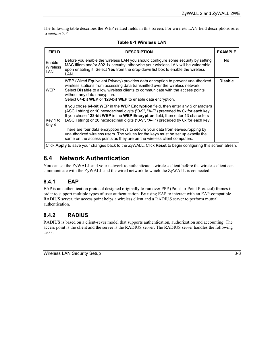 Network authentication, 4 network authentication | ZyXEL Communications ZyXEL ZyWALL 2WE User Manual | Page 81 / 433