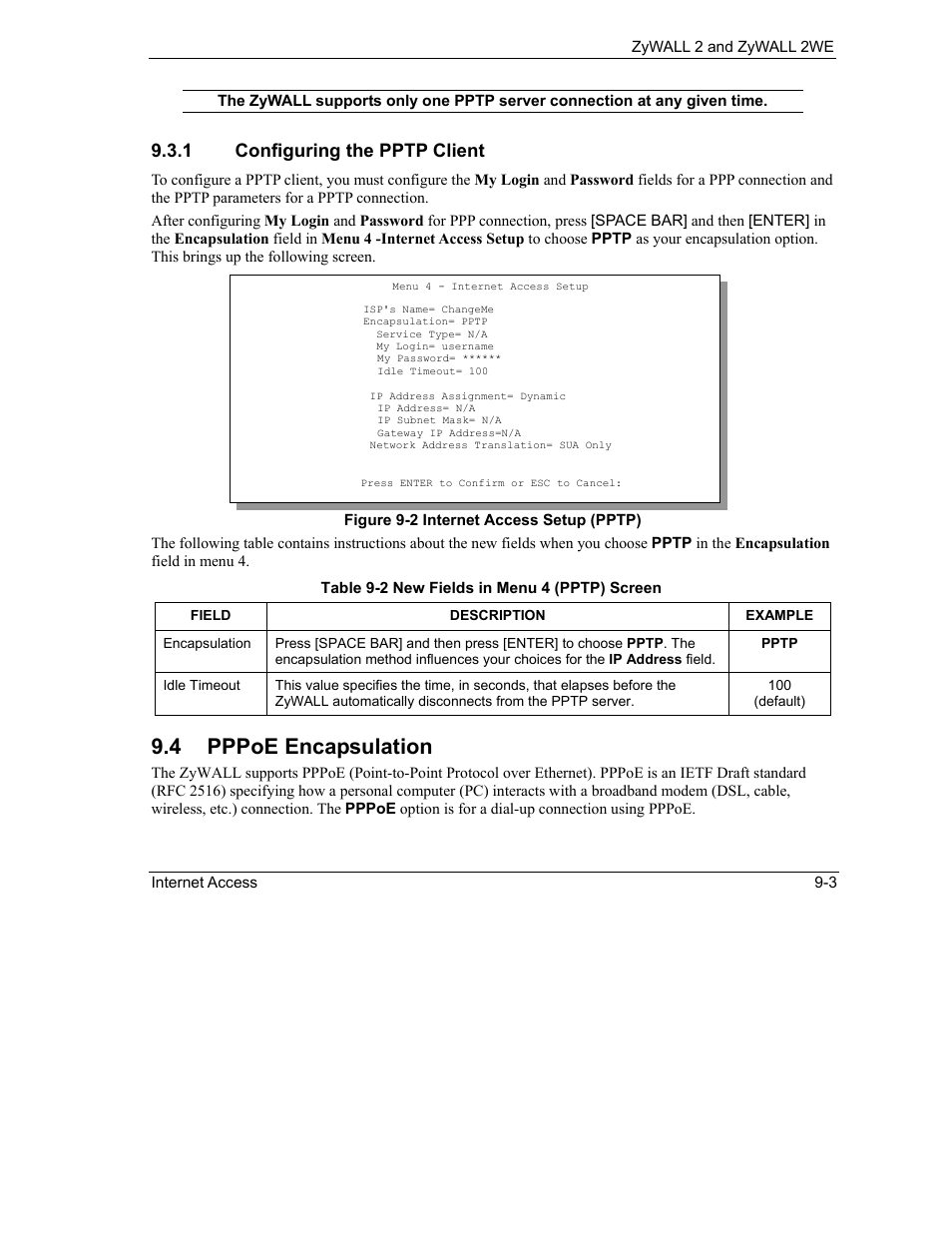 Pppoe encapsulation, 4 pppoe encapsulation, 1 configuring the pptp client | ZyXEL Communications ZyXEL ZyWALL 2WE User Manual | Page 93 / 433