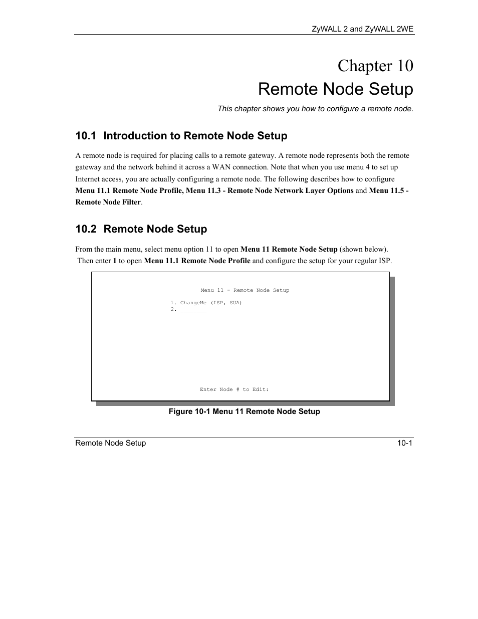 Remote node setup, Introduction to remote node setup, Chapter 10 remote node setup | 1 introduction to remote node setup, 2 remote node setup | ZyXEL Communications ZyXEL ZyWALL 2WE User Manual | Page 99 / 433