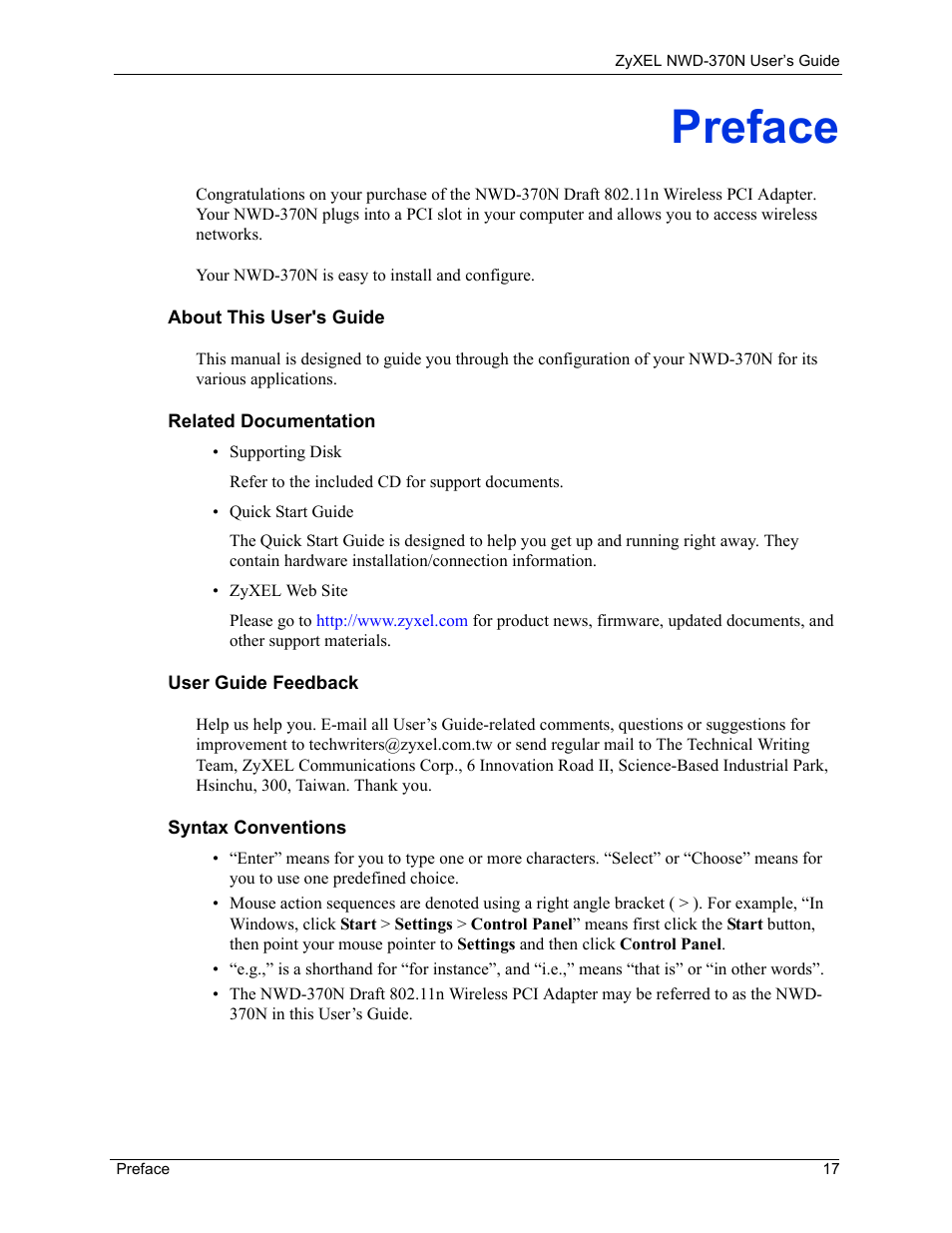 Preface | ZyXEL Communications NWD-370N User Manual | Page 17 / 88