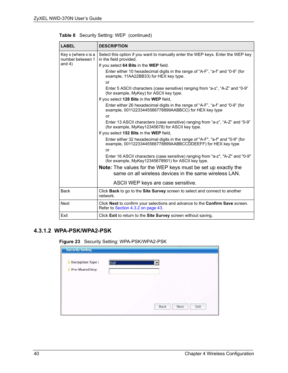 2 wpa-psk/wpa2-psk, Figure 23 security setting: wpa-psk/wpa2-psk | ZyXEL Communications NWD-370N User Manual | Page 40 / 88