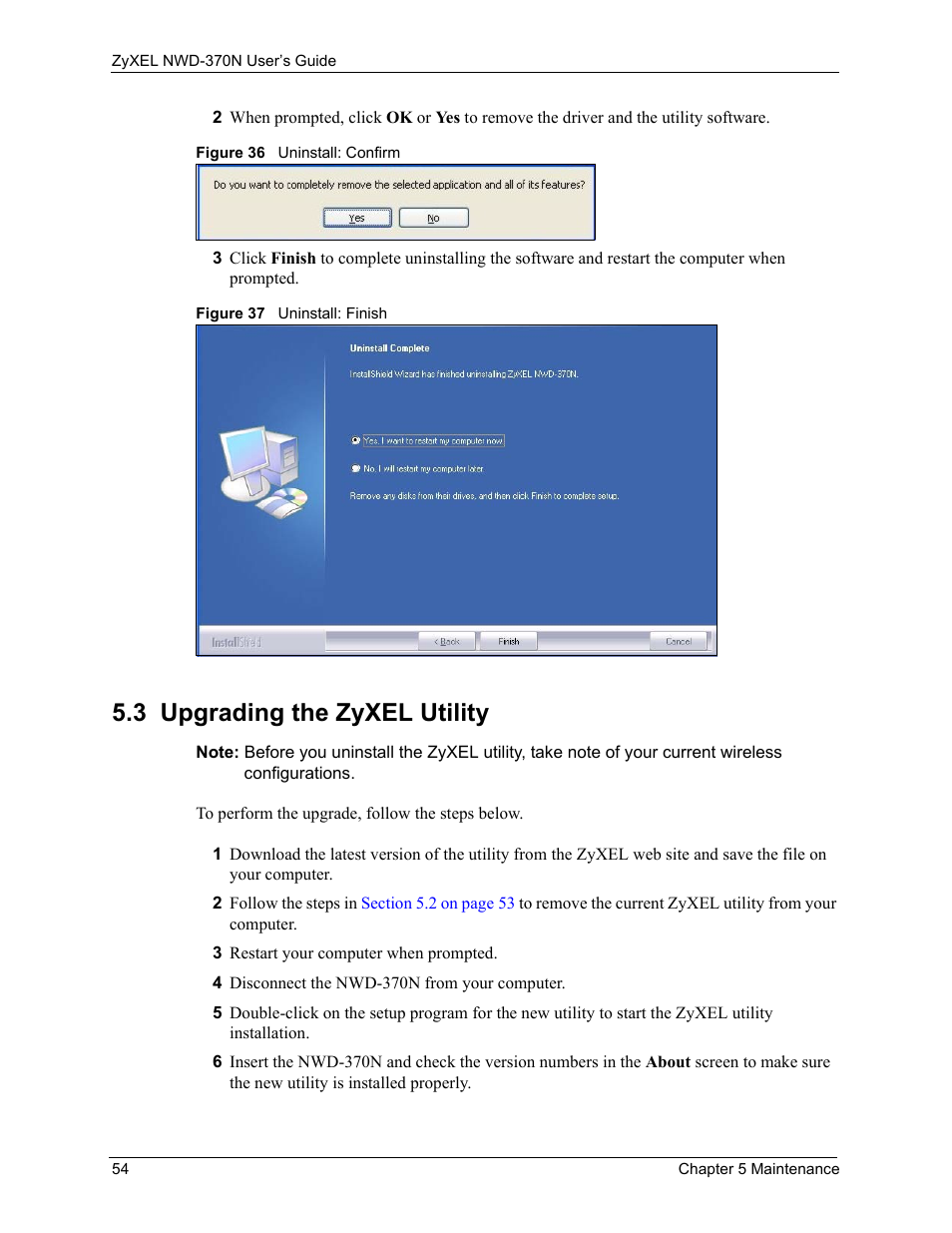 3 upgrading the zyxel utility | ZyXEL Communications NWD-370N User Manual | Page 54 / 88