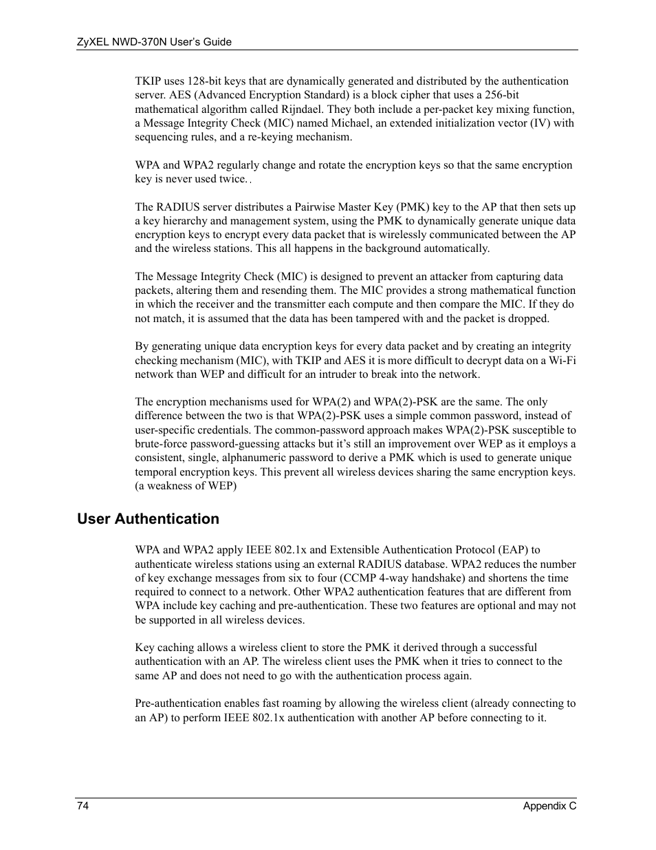 User authentication | ZyXEL Communications NWD-370N User Manual | Page 74 / 88