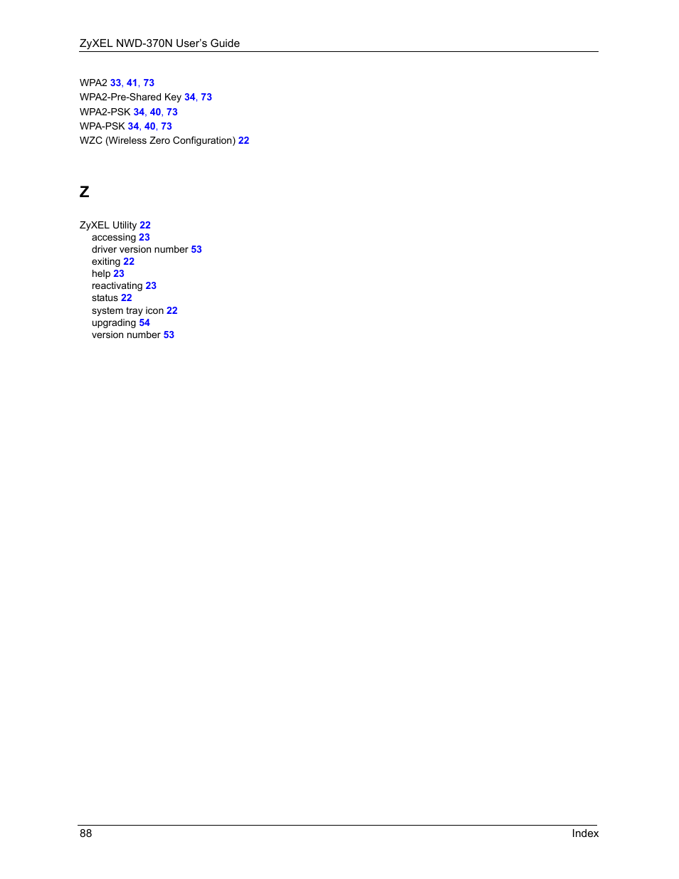 ZyXEL Communications NWD-370N User Manual | Page 88 / 88