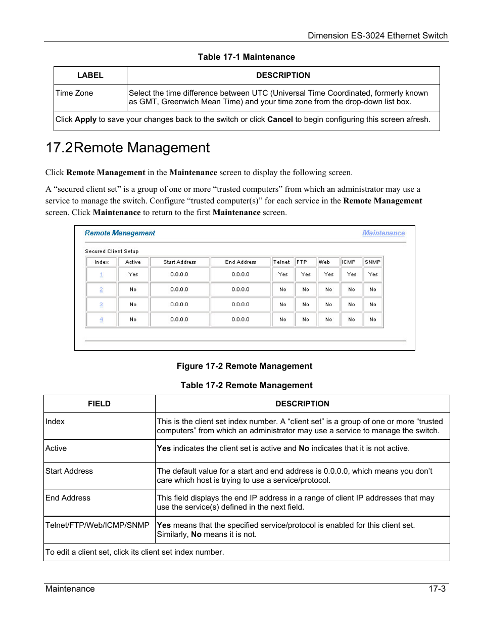 Remote management, 2 remote management | ZyXEL Communications ZyXEL Dimension ES-3024 User Manual | Page 107 / 167