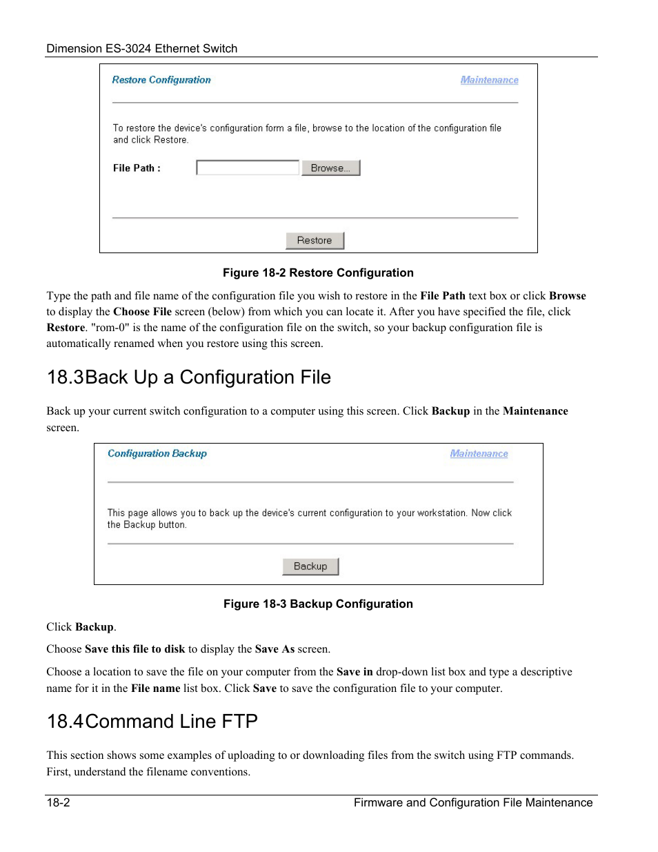 Back up a configuration file, Command line ftp, 3 back up a configuration file | 4 command line ftp | ZyXEL Communications ZyXEL Dimension ES-3024 User Manual | Page 110 / 167