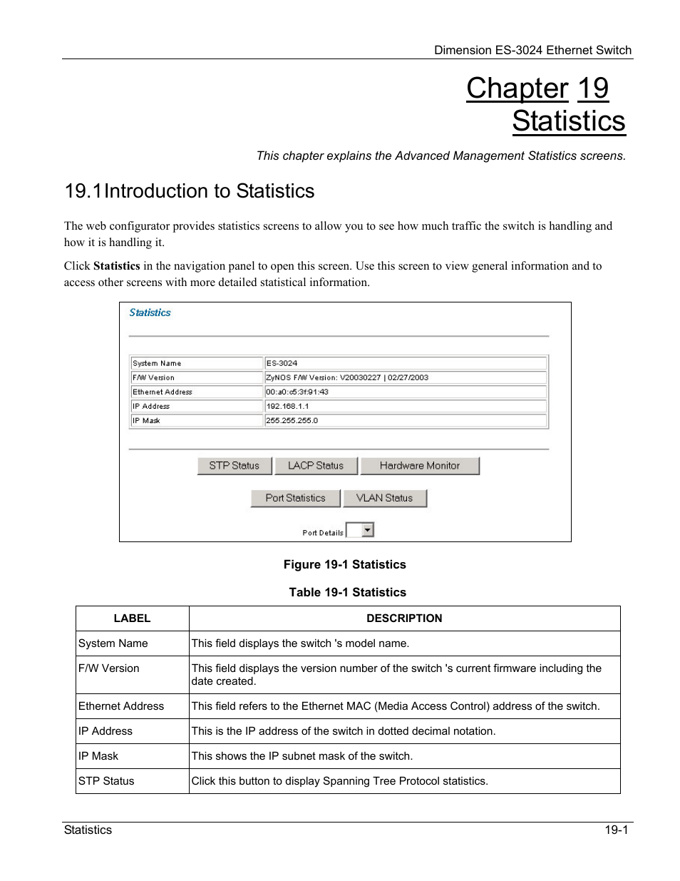 Statistics, Introduction to statistics, Chapter 19 statistics | 1 introduction to statistics | ZyXEL Communications ZyXEL Dimension ES-3024 User Manual | Page 113 / 167