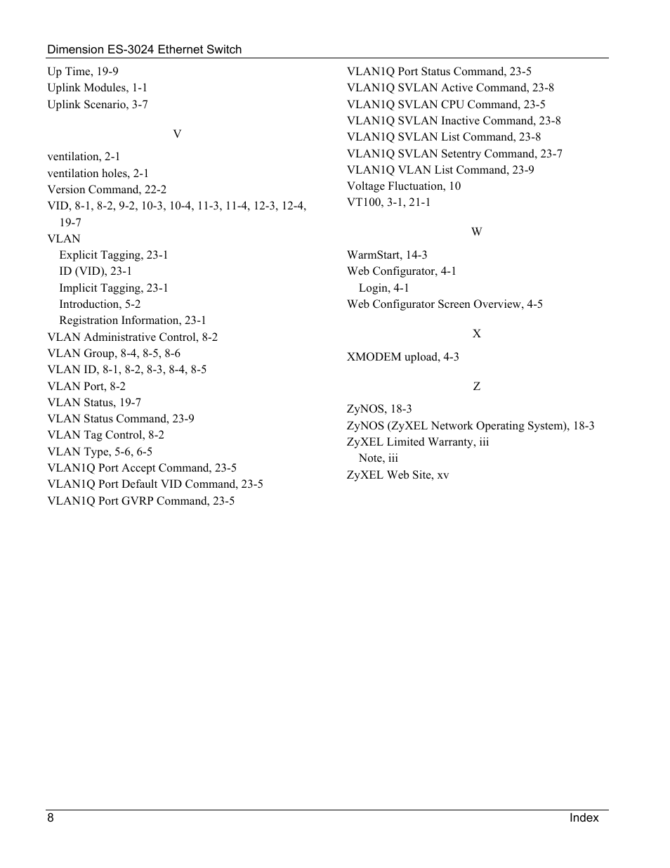ZyXEL Communications ZyXEL Dimension ES-3024 User Manual | Page 167 / 167