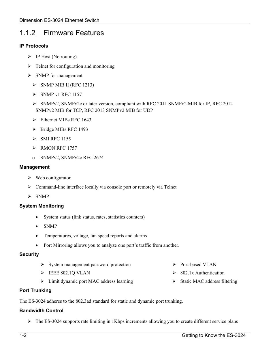 2 firmware features | ZyXEL Communications ZyXEL Dimension ES-3024 User Manual | Page 20 / 167