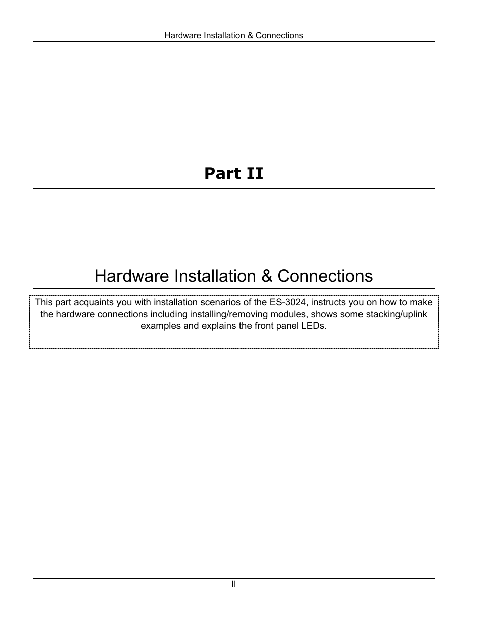 Part ii : hardware installation & connections, Hardware installation & connections, Part ii | ZyXEL Communications ZyXEL Dimension ES-3024 User Manual | Page 27 / 167