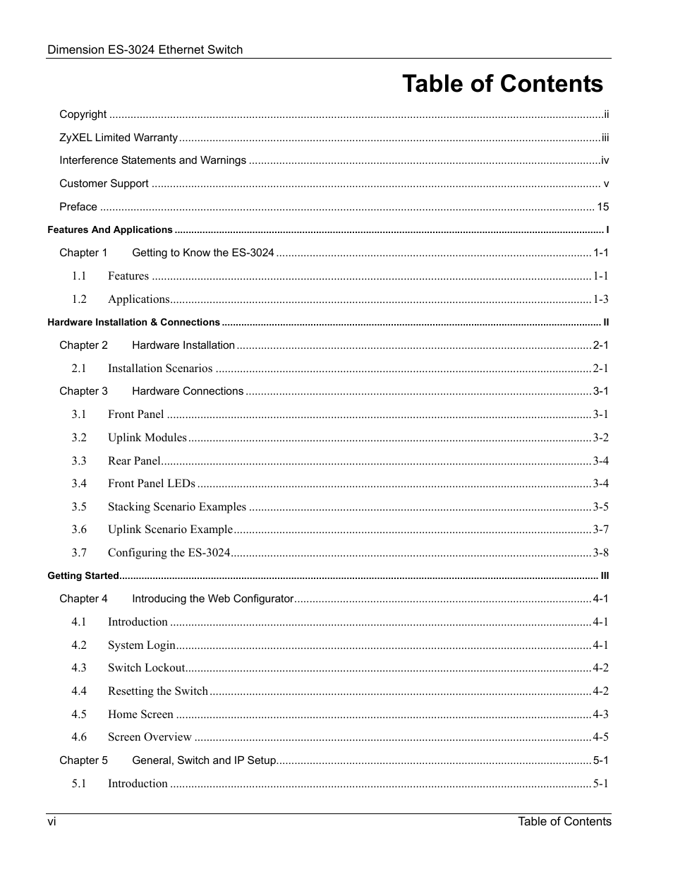 ZyXEL Communications ZyXEL Dimension ES-3024 User Manual | Page 6 / 167