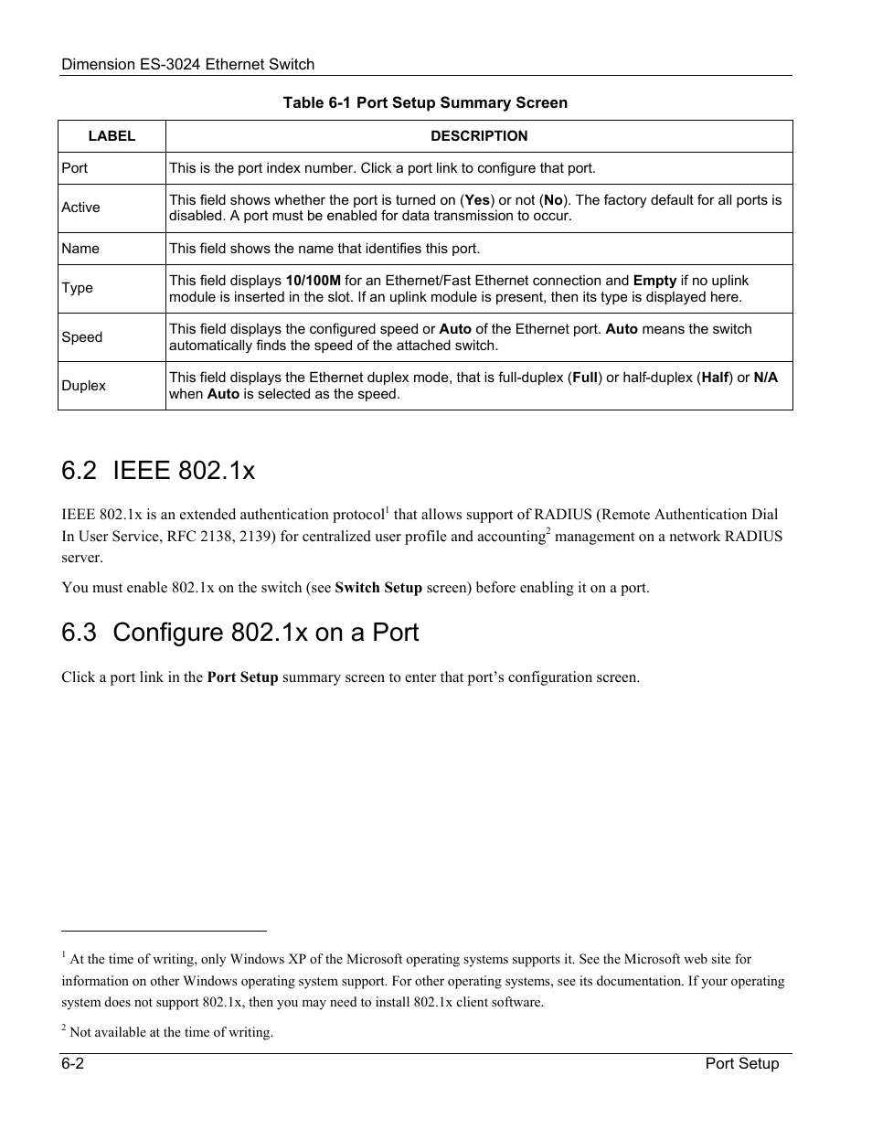 Ieee 802.1x, Configure 802.1x on a port | ZyXEL Communications ZyXEL Dimension ES-3024 User Manual | Page 60 / 167
