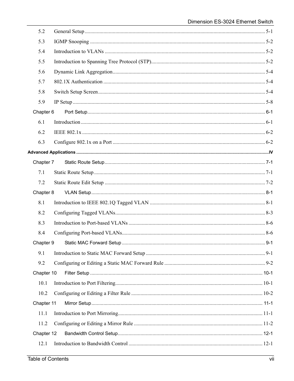 ZyXEL Communications ZyXEL Dimension ES-3024 User Manual | Page 7 / 167