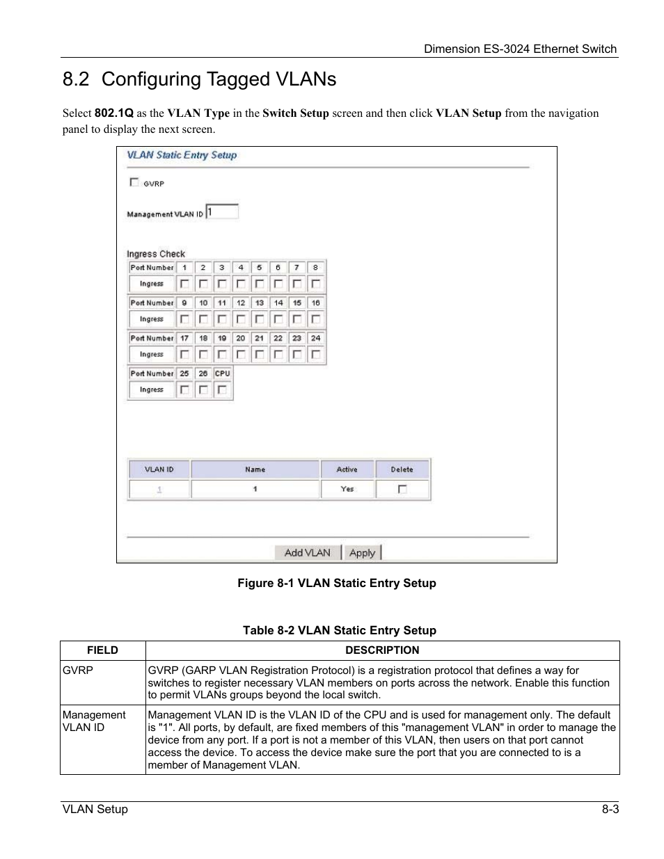 Configuring tagged vlans, 2 configuring tagged vlans | ZyXEL Communications ZyXEL Dimension ES-3024 User Manual | Page 71 / 167