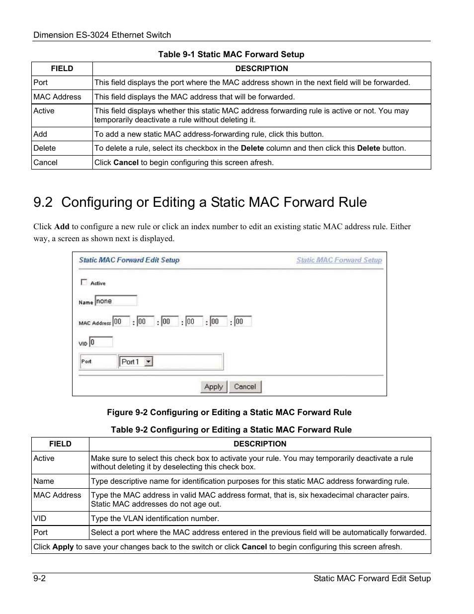 Configuring or editing a static mac forward rule, 2 configuring or editing a static mac forward rule | ZyXEL Communications ZyXEL Dimension ES-3024 User Manual | Page 78 / 167