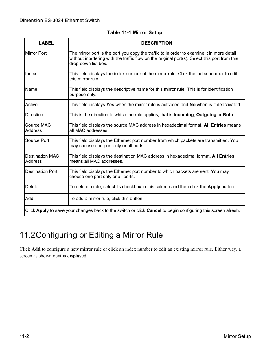 Configuring or editing a mirror rule, 2 configuring or editing a mirror rule | ZyXEL Communications ZyXEL Dimension ES-3024 User Manual | Page 84 / 167
