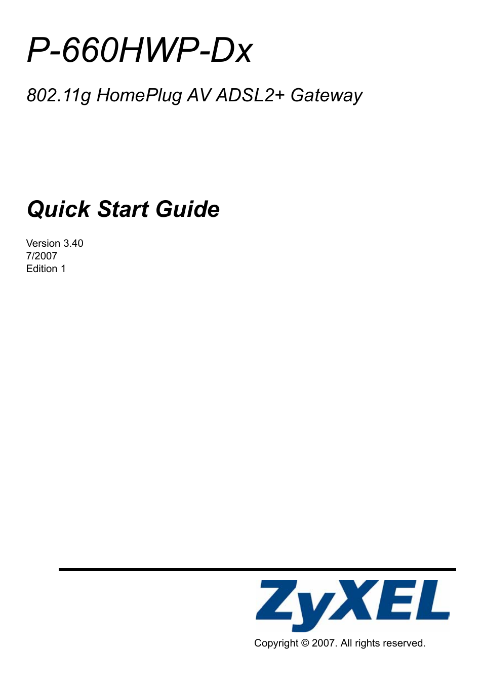 ZyXEL Communications 802.11g HomePlug AV ADSL2+ Gateway P-660HWP-D1 User Manual | 13 pages