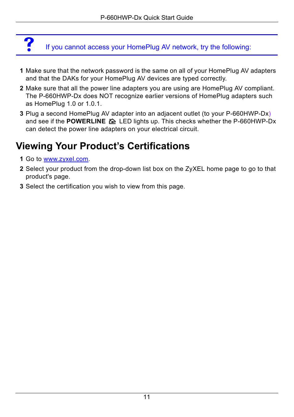 Viewing your product’s certifications, 1 go to www.zyxel.com | ZyXEL Communications 802.11g HomePlug AV ADSL2+ Gateway P-660HWP-D1 User Manual | Page 12 / 13