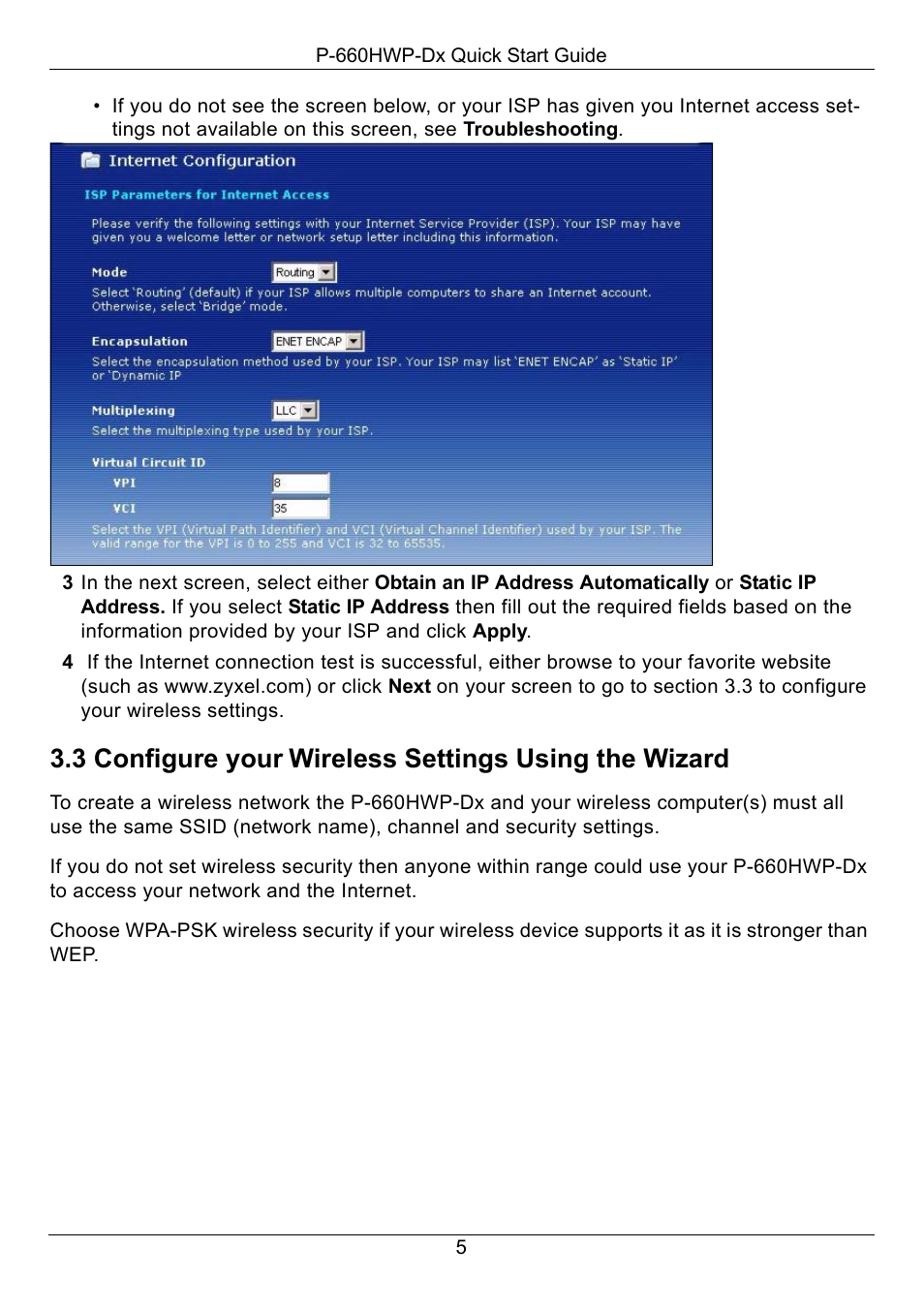 3 configure your, Wireless settings using the wizard | ZyXEL Communications 802.11g HomePlug AV ADSL2+ Gateway P-660HWP-D1 User Manual | Page 6 / 13
