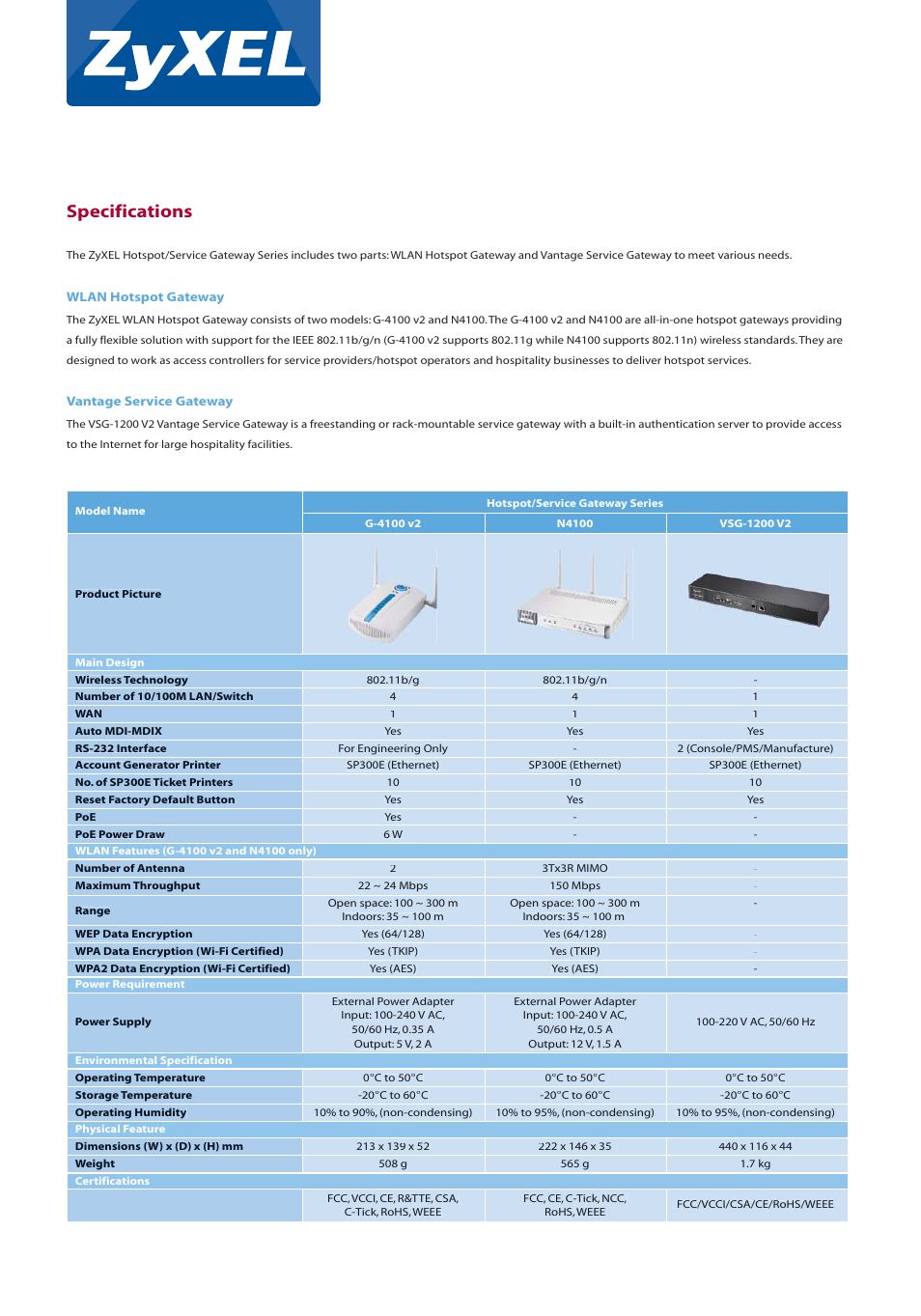 Specifications | ZyXEL Communications N4100 User Manual | Page 4 / 6