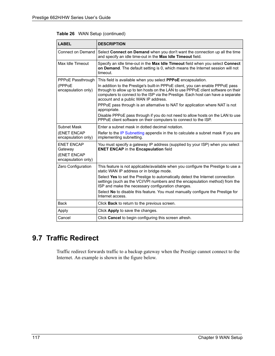 7 traffic redirect, The traffic redirect section | ZyXEL Communications 662HW Series User Manual | Page 117 / 563