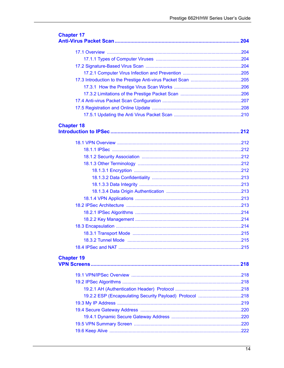 ZyXEL Communications 662HW Series User Manual | Page 14 / 563