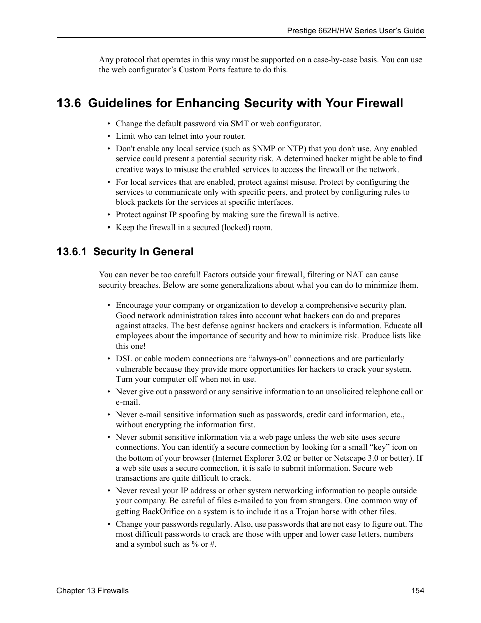 1 security in general | ZyXEL Communications 662HW Series User Manual | Page 154 / 563