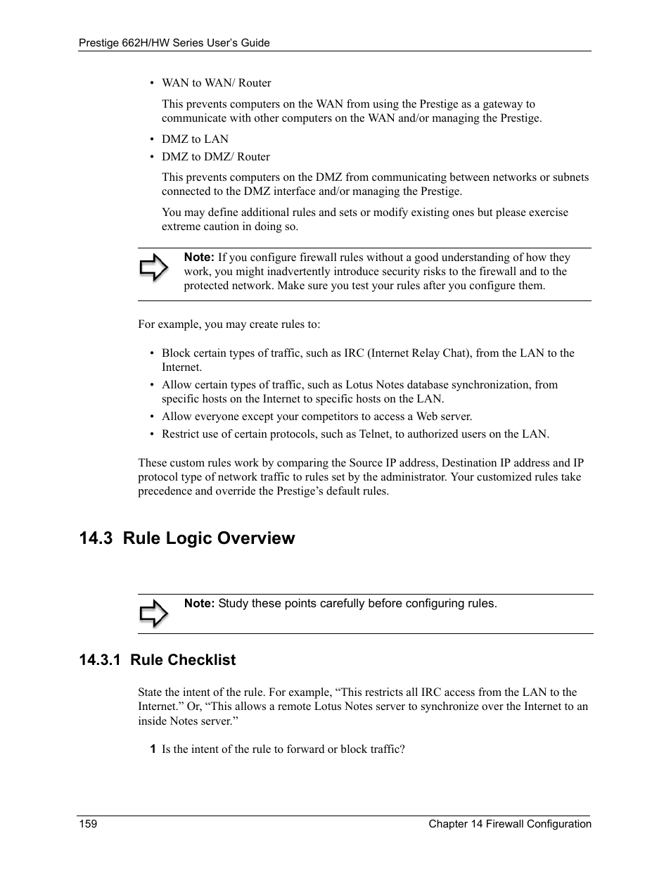 3 rule logic overview, 1 rule checklist | ZyXEL Communications 662HW Series User Manual | Page 159 / 563